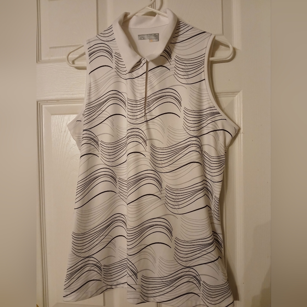 Callaway Sleeveless Performance Womens Golf Polo Black & White Wave Pattern- XL - Picture 4 of 7
